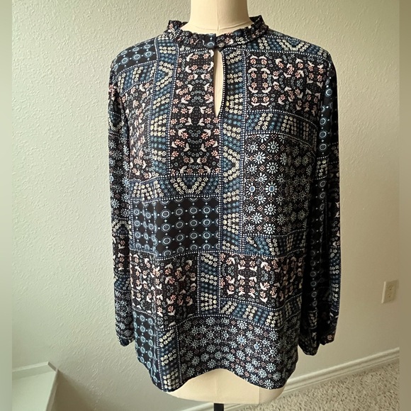 LOFT Tops - LOFT Navy and Pink Patchwork Blouse